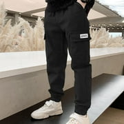 HAOTAGS Boys Cargo Joggers Pants Elastic Waist Casual Jogging Trousers Bottom for Kids Black Size 9 Years